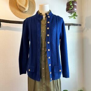Sidney Gould Vintage 1970s Blue Wool Button Front Cardigan Sweater Size Small